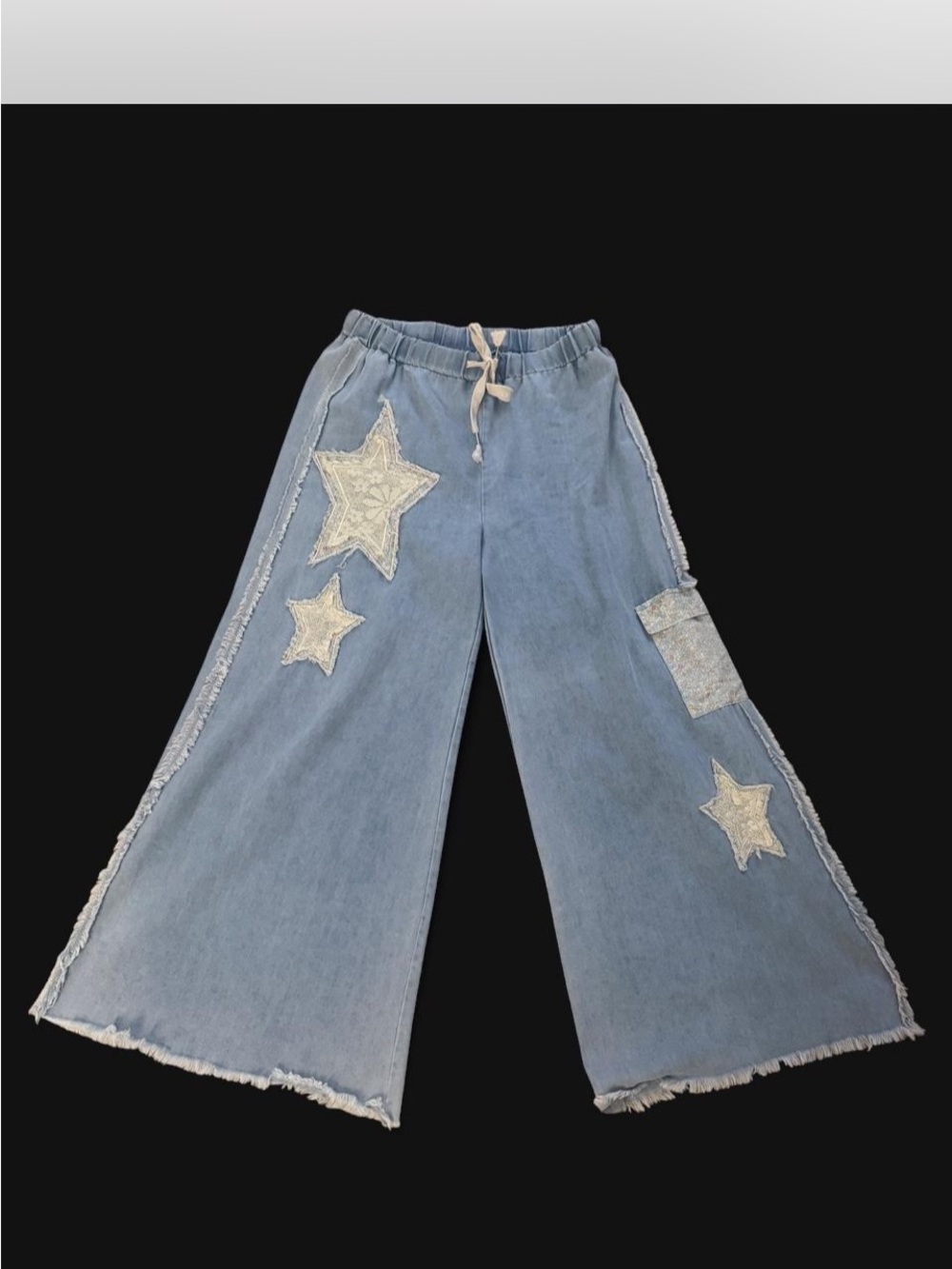 POL Light Blue Wide-Leg Star Patch Jeans